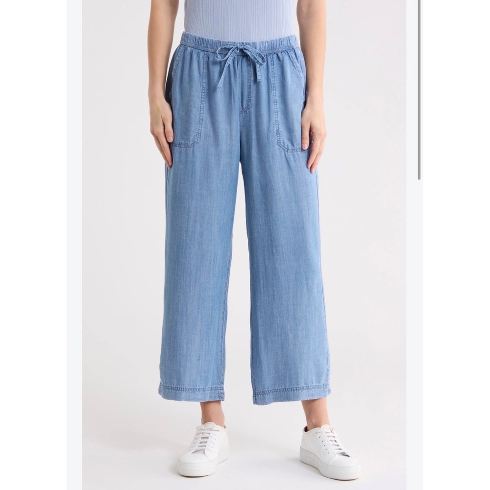 Splendid NWT Wide Leg Crop Pants Chambray Blue Medium Boho Coastal Grandma